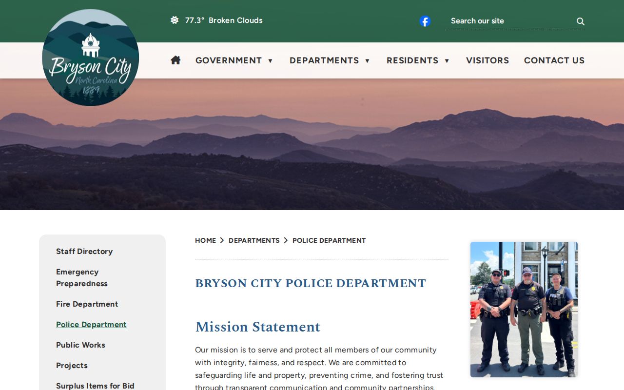 Bryson City Police Department official records and arrest contact page