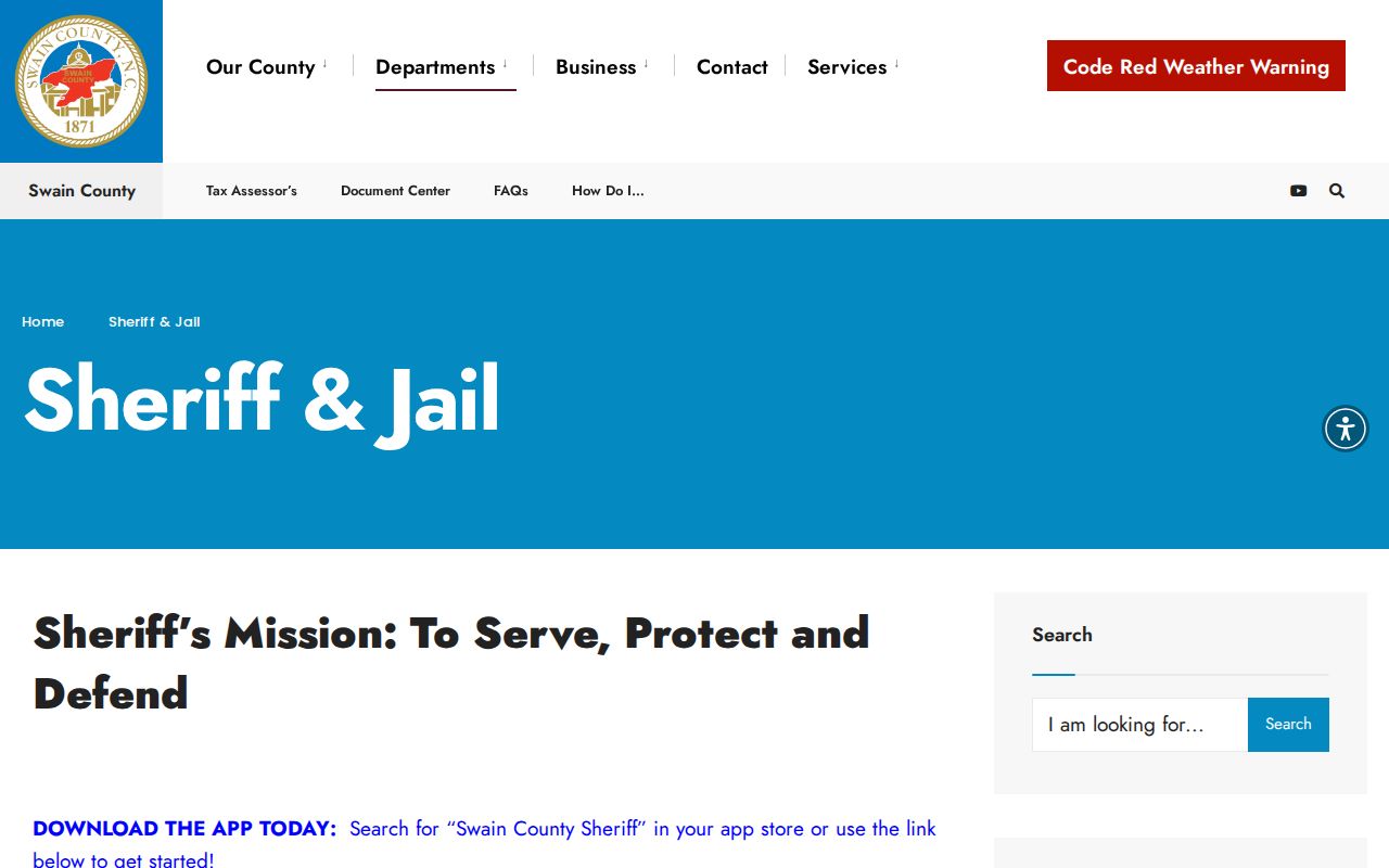 Swain County Sheriff and jail official booking records page